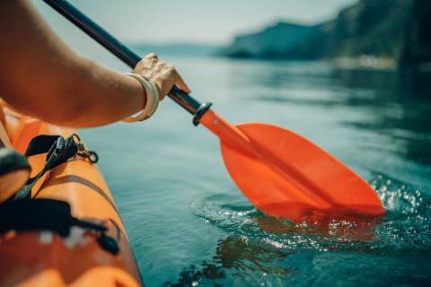 Kayak Rentals in Port Aransas A person out one of the kayak rentals available in Port Aransas.